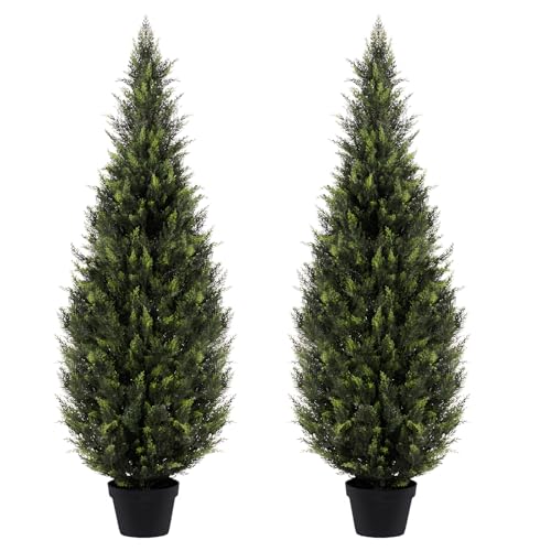 6FT Artificial Cedar Topiary Trees (2 Pack) - UV Resistant Faux Evergreen Shrubs Extra Dense Foliage Realistic Fake Pine Cypress Plants Easy Assembly for Front Porch Garden Indoor Office - color: 2*cedar Tree 6ft