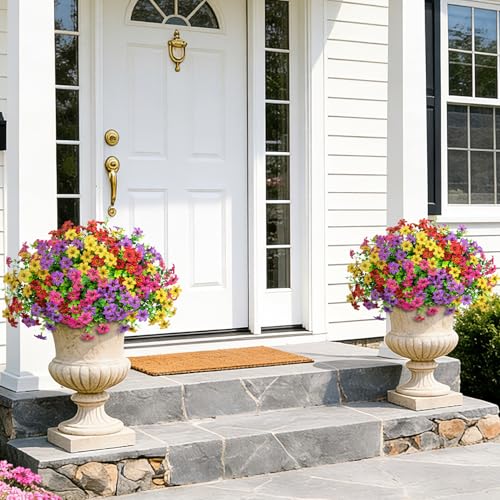 20 Bundles Artificial Flowers for Outdoors, Fake Silk Flowers UV Resistant Faux Realistic Plastic Plants for Spring Summer Porch Patio Garden Planter Window Box Home Decor, Mixed Color - color: Mixed Color