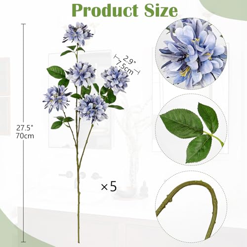 5 Pcs 27" Artificial Silk Flowers for Vase, Realistic Faux Floral Arrangement with Long Stems, Fake Rosa Banksiae Flower DIY for Wedding Centerpiece, Home Party Indoor Vase Decor - Blue - color: Violet