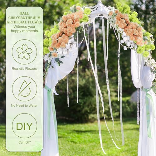 INQCMY Artificial Flowers 12pcs Ball Chrysanthemums for Weddings Silk with Stemsdiy Champagne Bouquets Indoor and Outdoor Decoration Kitchen Table Decor (Dark Green) - color: Dark Green