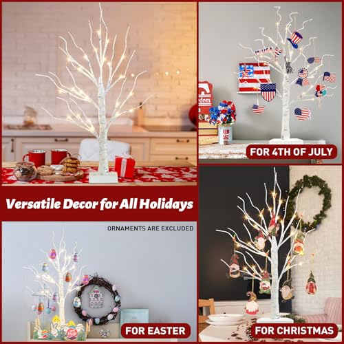 PEIDUO Artificial Tree for Christmas Decorations, 2FT Birch Tree with LED Lights, Warm White Fairy Lights Spirit Tree Lamp for Home Indoor Tabletop Centerpiece, Battery Powered, Timer - style: Birch Tree