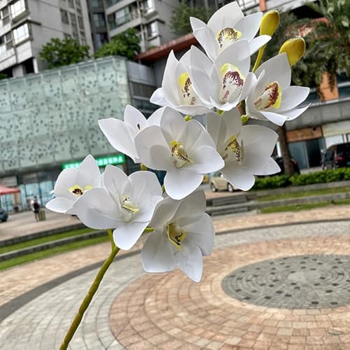 XIYUAN 28.5inch Artificial Phalaenopsis Flowers 2 Bunch 10 Large Petals Orchids Fake Cymbidium Flowers Artificial Orchid Flowers Stem Plants Latex Phalaenopsis Branches for Home Décor (White) - color: White 10 Heads