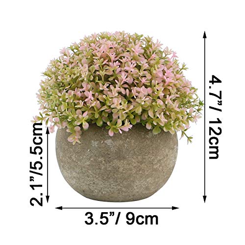 Ogrmar Mini Plastic Artificial Plants Grass in Pot/Small Artificial Faux Greenery/Mini Plants Topiary Shrubs Fake Plants for Bathroom, House Decorations (Pink) - color: Pink