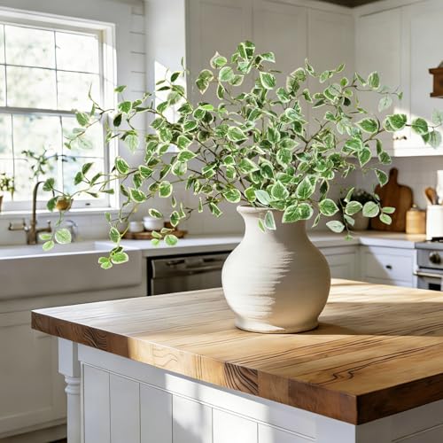 Artificial Greenery Leaves 6PCS 32.7'' Realistic Faux Greenery Stems for Vase Fake Eucalyptus Leaves Long Stem Faux Branches for Vase Greenery for Centerpieces Home Decoration Farmhouse Aesthetic - color: White