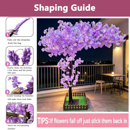 Large Artificial Cherry Blossom Trees 6.6ft Purple Indoor Outdoor Home Decor,Handmade Fake Faux Cherry Blossom Tree for Wedding Party Office Shopping Mall Hotel Restaurant Graden Living Room - color: Purple, size: 6ft 7in