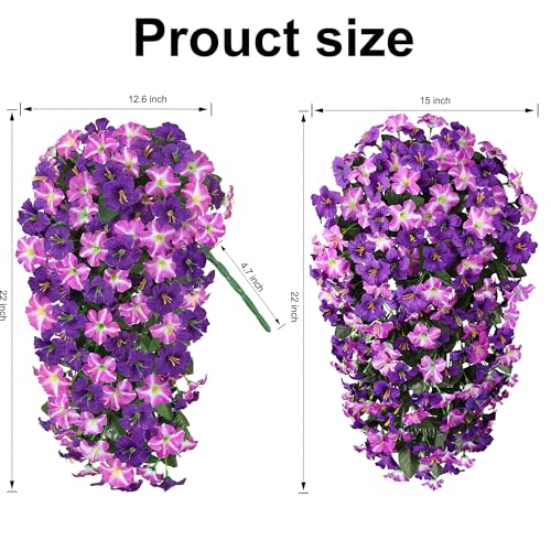Ivydale Artificial Hanging Flowers for Outdoors, Faux Morning Glory 2Pcs UV & Fading Resistant Silk Flower for Porch Patio Balcony Planter Yard (Puple red) - color: Puple Red