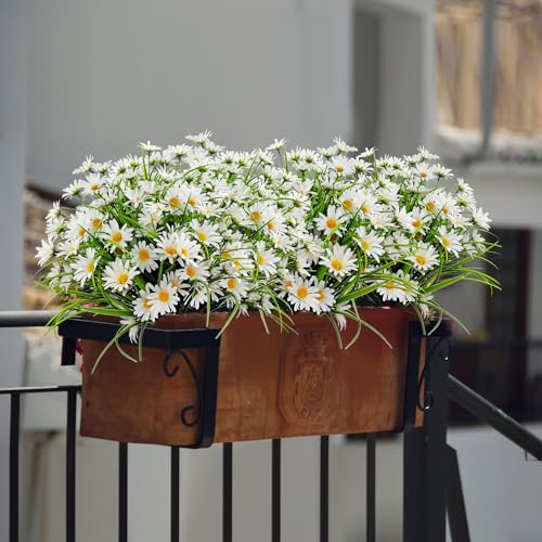 4 Bundles Artificial Silk Daisy Flowers Fake Daisies Plastics Plants Flower Faux Wildflowers Outdoor UV Resistant for Home Decor Indoor Outside Porch Patio Garden Planters Decoration (White) - color: White