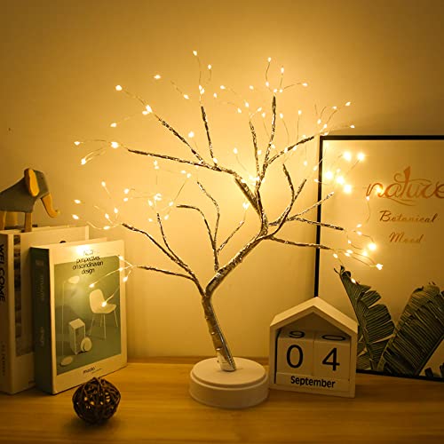 FUCHSUN 108 LED Tabletop Bonsai Tree Light Artificial Lighted Tree, Battery and USB Operated, 6 Hrs Timer, Adjustable Branches (Warm White Glow Silver Branch) - color: Warm White Glow-silver Branch