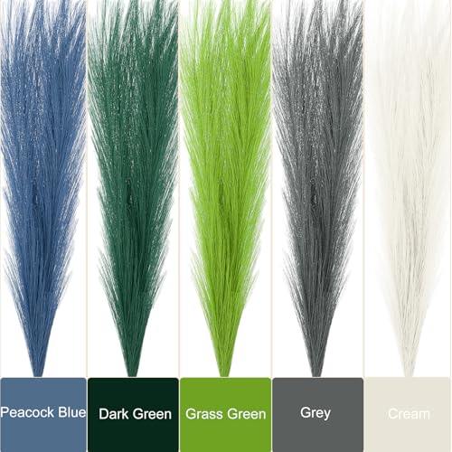 PATIKIL 17 Inch Faux Pampas Grass, 6 Pcs Boho Decor for Home Decoration Artificial Tall Fluffy Stems for Wedding Flower Party Vase Arrangement Centerpieces, Grass Green - color: Grass Green