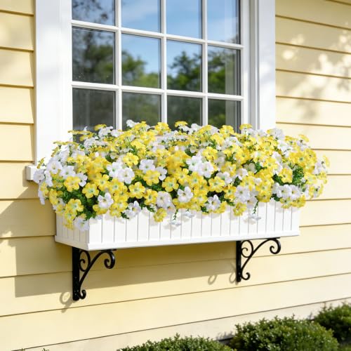 Artificial Flowers for Outdoors Fake Plants Outside Decoration, 20 Bundles Silk Petunia with Eucalyptus UV Resistant Realistic Faux Flowers for Outdoor Planters Garden Balcony Yard Porch Patio, Mix - color: 10 Yellow, 10 White