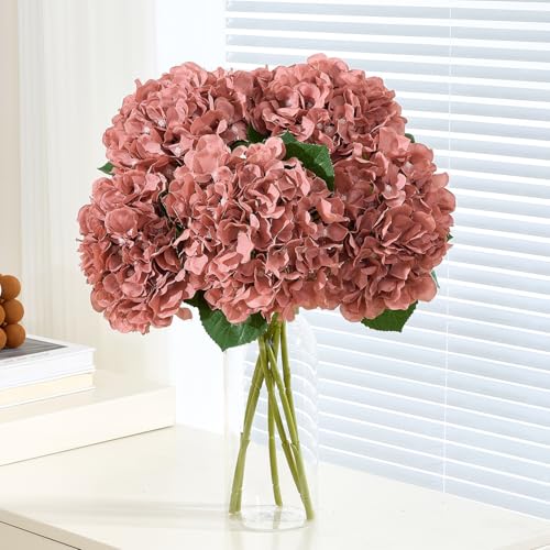 8Pcs Dusty Rose Fake Flowers Silk Hydrangea Artificial Flowers Bouquets Faux Hydrangea Stems for Home Table Centerpieces Wedding Party Decoration - color: Dusty Rose