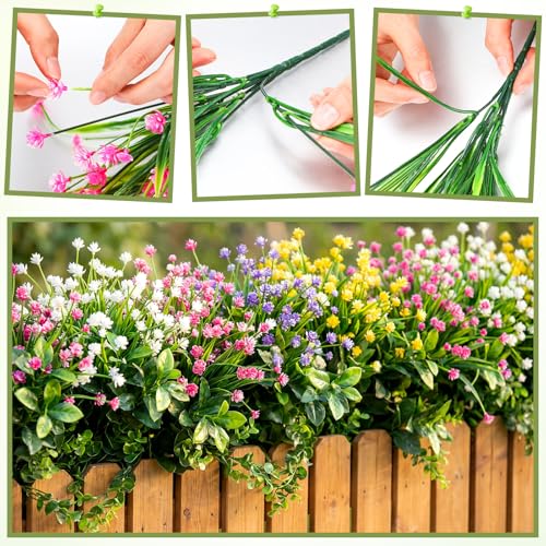 Hoteam 40 Bundles Outdoor Artificial Flowers Plants UV Resistant Outside Fake Flowers Plastic Plants Outdoor Spring Summer Seasons Decoration Shrubs Garden Porch (Colorful) - color: Colorful