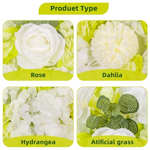 12-Pack Flower Wall Panels, 15x15 Inch Artificial Silk Rose Backdrop 3D Silk Hydrangea Rose Floral Panel for Photo Background Home Party Wedding Backdrop Decoration - color: Green