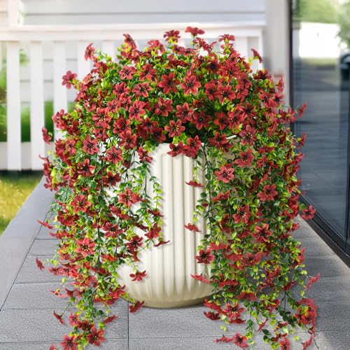 Artificial Hanging Flowers for Outdoors, 2 Pcs Fake Hanging Faux Plants Flowers Spring Summer Decor, UV Resistant Artificial Realistic Flower for Front Door Porch Planter Patio Garden(Brown) - color: Brown