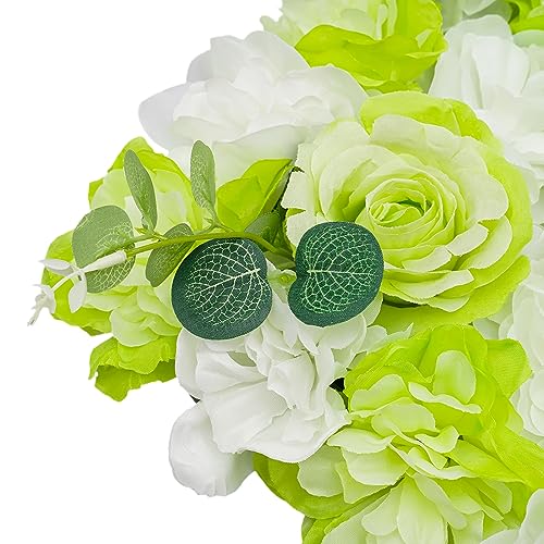 3D Flower Wall Panel Floral Backdrop,12PCS Artificial Flower Wall Background Silk Rose Mat, Artificial Flower Backdrop Faux Flower Panel for Wedding - color: 12 Pcs Green, White