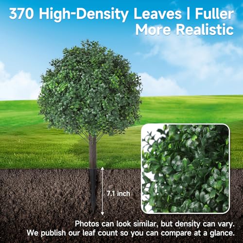 Boxwood Topiary Balls Artificial Outdoor Set of 2,UV Resistant with Spike Faux Plants for Garden,Indoor, Porch,Yard, Balcony Decor - color: Boxwood, size: 24x16''
