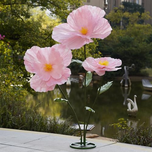 Giant Flowers,Oversized Artificial Flower with Gradient Petals,Large Paper Floral Decor with Stand for Wedding Backdrops, Event Parties, Photo Booth Props, Home Decoration (Pink) - color: Pink
