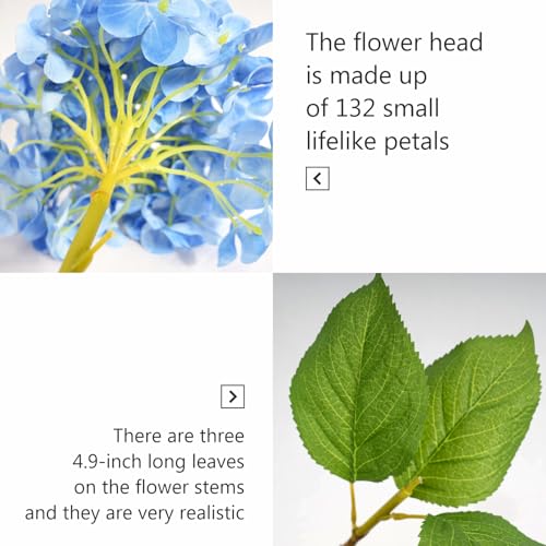 5 Pcs 18.5 inch Faux Silk Blue Hydrangea Artificial Flowers, Fake Flowers with Stems, for Wedding Bouquets Home Decor Table Centerpieces Outdoor Office Family Party Decoration - color: Blue