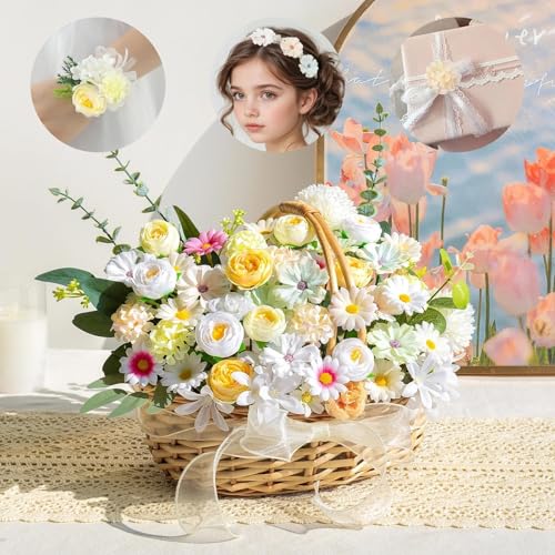 Fake Flower Heads for Crafts, 66PCS Mini Artificial Flowers Bulk, Small Silk Daisy Rose Sunflower Faux Floral Heads for DIY Hair Clips, Wedding Cake, Graduation Cap, Wreath & Party Decoration - color: White