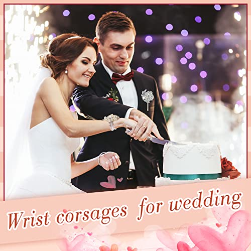 Yunsailing 2 Pcs Rhinestone Wrist Corsage and Boutonniere Set - Artificial Flower Corsage Wristlet for Wedding Prom Homecoming Bridesmaid Bridal Shower Anniversary Formal Event(Silver Ivory,Pearl) - color: Silver Ivory, style: Pearl