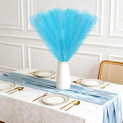 obbsie 50pcs Faux Pampas Grass, 21.6" Short Artificial Pompous Grass Branches for Vase Filler Home Table Centerpieces Wedding Decor (Sky Blue) - color: Sky Blue, size: 50 PCS