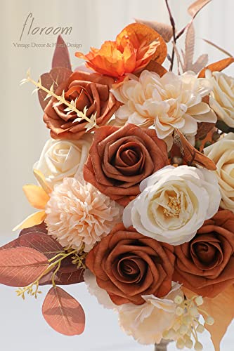 Floroom Artificial Flowers 25pcs Real Looking Burnt Orange Foam Fake Roses with Stems for DIY Terracotta Wedding Bouquets Bridal Shower Centerpieces Floral Arrangements Party Tables Home Decorations - color: Burnt Orange, size: 25Pcs
