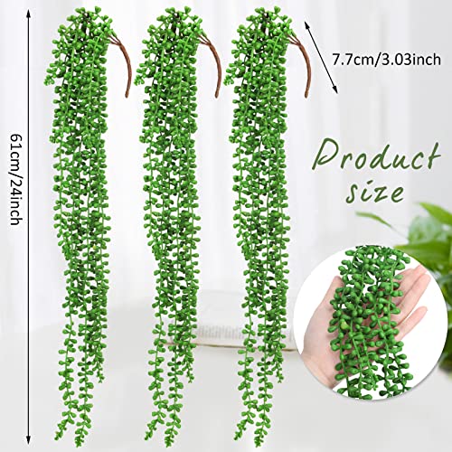 Janinka 16 Pcs Artificial Succulents Bulk Hanging Plants 24 Inches Large Fake String of Pearls Fake Plants Wall Greenery Decor for Garden Indoor Outdoor Decoration