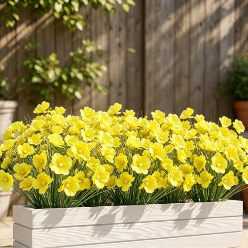 GTIDEA 24Pcs Artificial Grass Plants for Outdoors，UV Resistant Yellow | 17IN Fake Silk Flowers, for Planters, Home, Garden, Porch Decoration - color: 24pcs-yellow