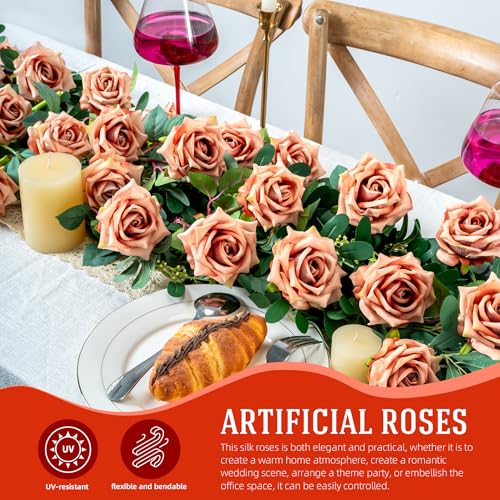 Ttranewsoo Fake Roses Faux Flowers Silk Roses 16.5In Artificial Roses with Stems Realistic Artificial Flowers Suitable for Indoor Home Decoration Diy Bouquet Wedding Decoration Party Decor 12PCS Khaki - color: Khaki 12pcs