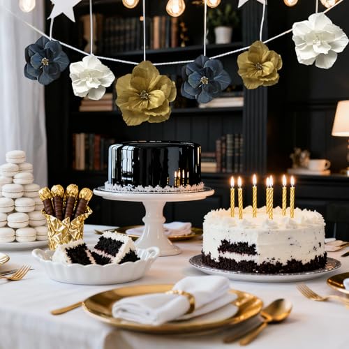 BRT Bearingshui Crepe Paper Flowers Decoration for Wall Total 9 Pcs, Artificial Flowers Backdrop for Wedding Decor Baby Bridal Shower Birthday Party, Gold White Black 3D Wall Flowers Decor - color: Gold Black White