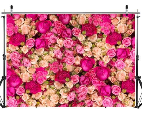 8x6ft Pink Red Rose Photo Backdrop Vinyl Studio Background for Valentine's Day, Mother's Day, Birthday Party DH-358 - size: 8X6FT
