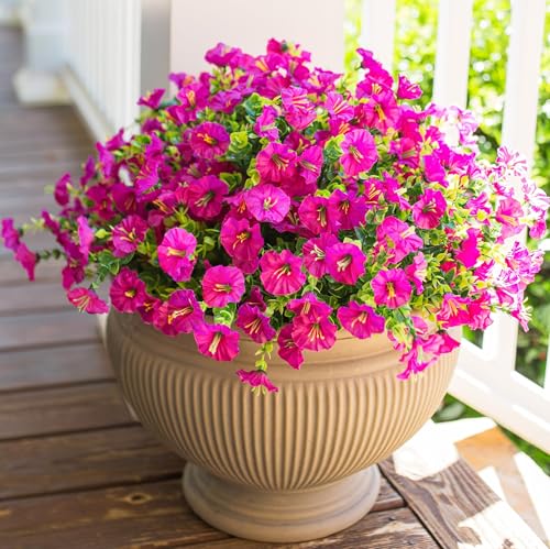 HyeFlora Artificial Flowers for Outdoors Fake Plants Outside Decoration, 12 Bundles Faux Fuchsia Morning Glory UV Resistant Look Real Silk Flowers for Outside Planter Front Door Porch Patio Yard Urn - color: Fuchsia