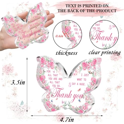 Butterfly and Flowers Acrylic Thank You Gift for Women, Pink Decoration, Can Be Used as Desk Sign for Office, Teacher, Nurse or Friend, 4.7x3.2 Inch - color: White blue