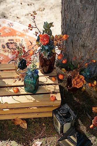 Ling's moment Fake Flowers Box, Faux Artificial Greenery Stems Foam Roses Gardenia Silk Poppy Orchid Fabic Flower for Centerpieces Bouquet Wedding Vase Decorations, Teal & Burnt Orange, Mini Combo - color: Teal & Burnt Orange