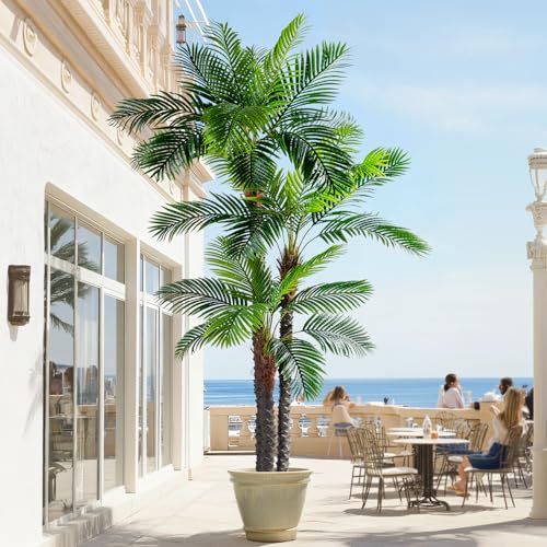Large Artificial Tree Big Faux Tropical Palm Trees Indoor Outdoor Realistic Floor Plants Fake Silk Palm Plastic plantas for Modern Home Living Room Office Corner Patio Porch Decor Party Decorations - color: Beautiful Needle Palm, size: 9ft