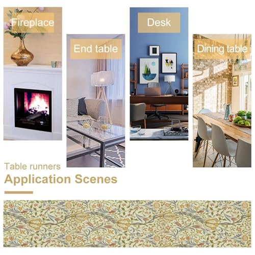 William Morris Style Table Runner for Table Decor, Art Vintage Botanical Flower Rustic Floral Printed for Kitchen Dining Room Living Room Farmhouse Party Holiday Decorate 13" x 48" - color: William Morris_19, size: 13"W x 36"L (Pack of 1)