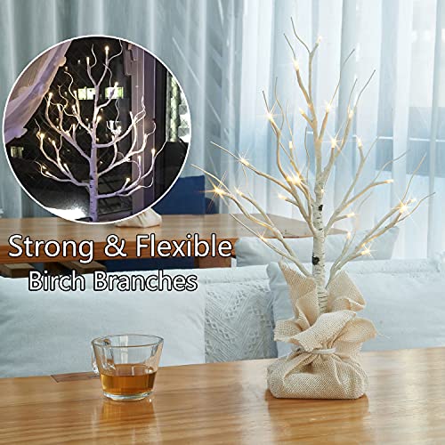 Fudios Lighted Birch Tree with Timer Battery Operated 18in Home Decor Tabletop, Pre lit Artificial Birch Trees with 24 LED for Wedding Christmas Party - color: Birch Tree