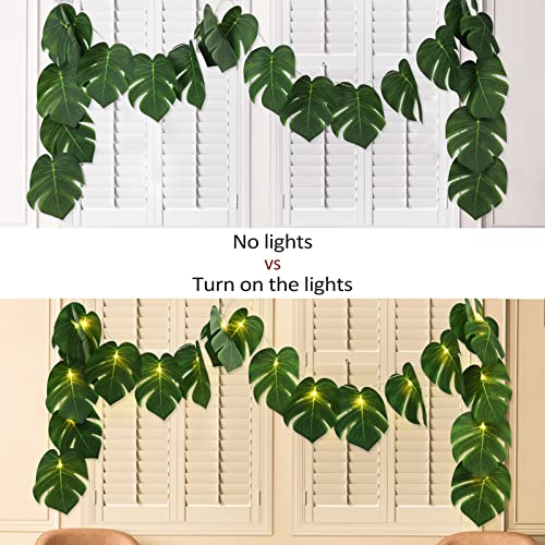 RECUTMS Artificial Tropical Palm Leaves String Lights, Large Size 20 LED Monstera Leaf Wall Hanging Vine Greenery,Outdoor Indoor Hawaiian Luau Jungle Beach Safari Baby Shower Party Spring Summer Decor - color: Monstera Leaf String Lights Large Size 1pcs