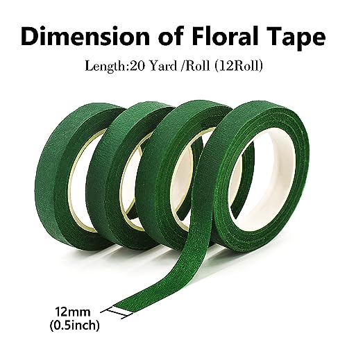 NESCCI Flower Tape,Floral Tape for Bouquets,12 Rolls of 1/2 "Wide Dark Green Flower Tape,Used for Wrapping Bouquet Stems and Flower Crafts,Wedding Bouquet (Dark Green, Size 264 Yards) - size: Floral Tapes 12 Rolls