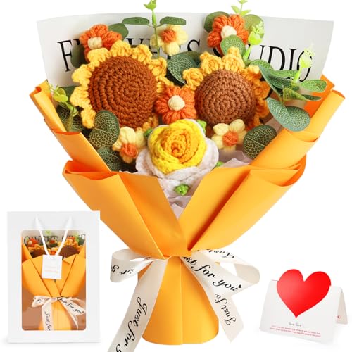 Tenn Well Crochet Flower Bouquet for Mom, Crochet Knitted Sunflower Gift Artificial Flowers for Mother’s Day, Birthday, Graduation, Anniversary and Home Decor - color: Yellow
