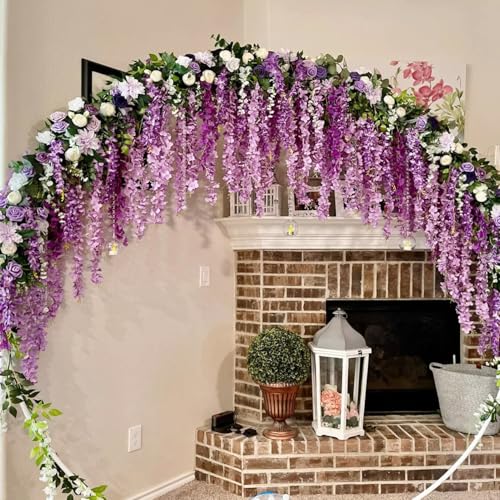 HUAHUA Artificial Wisteria Flowers, White Dense Artificial Fake Wisteria Vine Ratta Hanging Garland Silk Flowers String for Home Party Wedding Decor (24pcs Purple) - color: 24pcs Purple