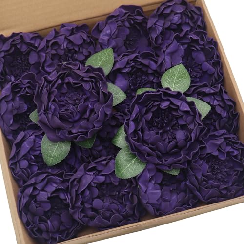 Artificial Flowers 16PCS 4" Deep Purple Blooming Peonies Fake Roses with Stem for DIY Wedding Bouquets Centerpieces Baby Shower Party Home Decorations - color: Deep Purple