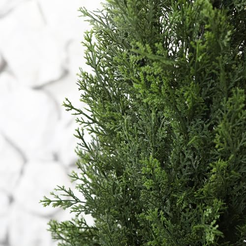 Laiwot 4FT Artificial Cedar Topiary Trees for Outdoors Potted Fake Cypress Trees Faux Evergreen Plants for Home Porch Decor Set of 2 - size: 4ft