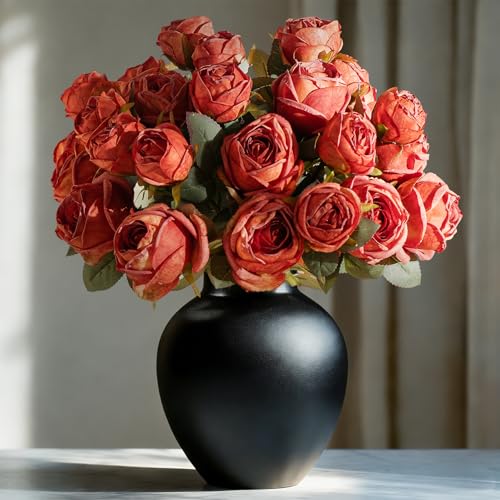 20pcs Faux Roses Silk Fake Rose Flowers with Stems Real Look Valentines Floral Artificial Rose Bouquet Decorations for Wedding Anniversary Arrangement (Brick Red) - color: Brick Red