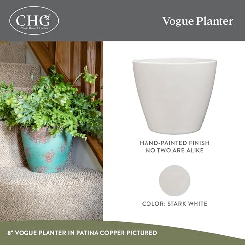 Classic Home and Garden by Growscape Vogue Planter Pots w/Pottery Quality Finish, Modern Indoor & Outdoor Flower Pots, UV-Resistant Porch Planters, Decorative Pot for Flowers & Herbs (8” Stark White) - color: Stark White