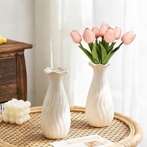 10Pcs Light Pink Tulips Artificial Flowers Real Touch Faux Tulips PU Fake Flowers for Home Decor - Easter Spring Table Arrangement in Vase (Bedroom, Living Room, Kitchen) - color: Light Pink-10