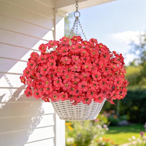 AmyHomie 20 Bundles Artificial Flowers for Outdoor UV Resistant Faux Flowers No Fade Fake Plastic Plants Garden Porch Window Box Decorating(Red) - color: Red, size: 20