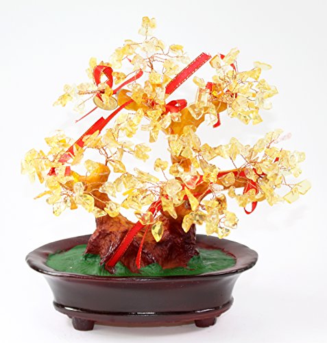 Feng Shui Yellow Crystal Gem Stones Money Fortune Tree Bonsai Home Decor Wealth Blessing Gift (Yellow Crystal TRE911) - color: Yellow Crystal Tre911