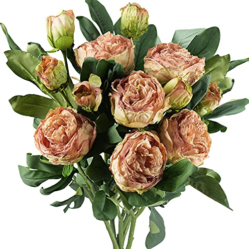 FiveSeasonStuff Vintage Dusty Coral Pink Peonies — Artificial Silk Flowers with Intentional Aged, Naturally Textured Petals, 6 Stems - color: Dusty Coral Pink (6 Stems)