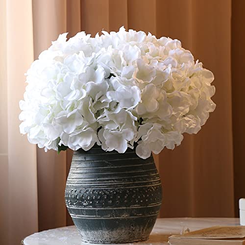 Artificial Flowers Silk Hydrangea Heads with Stems Fake Flowers for Wedding Home Party Shop Baby Shower Decor (White) - color: White